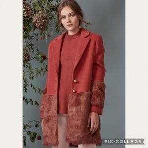 Anthropologie Keepsake Faux Fur-Trimmed Tailored Coat in Dark Orange